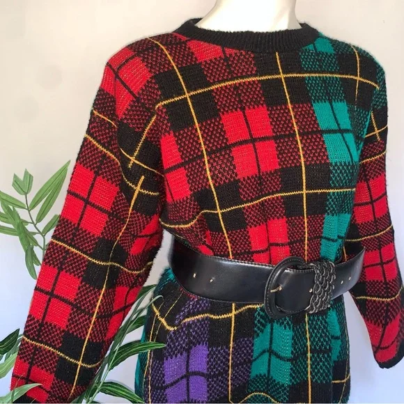 v i n t a g e :: Oversized Plaid Longline Tartan Slouchy Knit Sweater